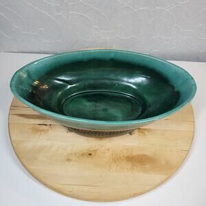 Roseville Pottery Pasadena Planter 12" Green Mid Century Modern Brass Base L-21